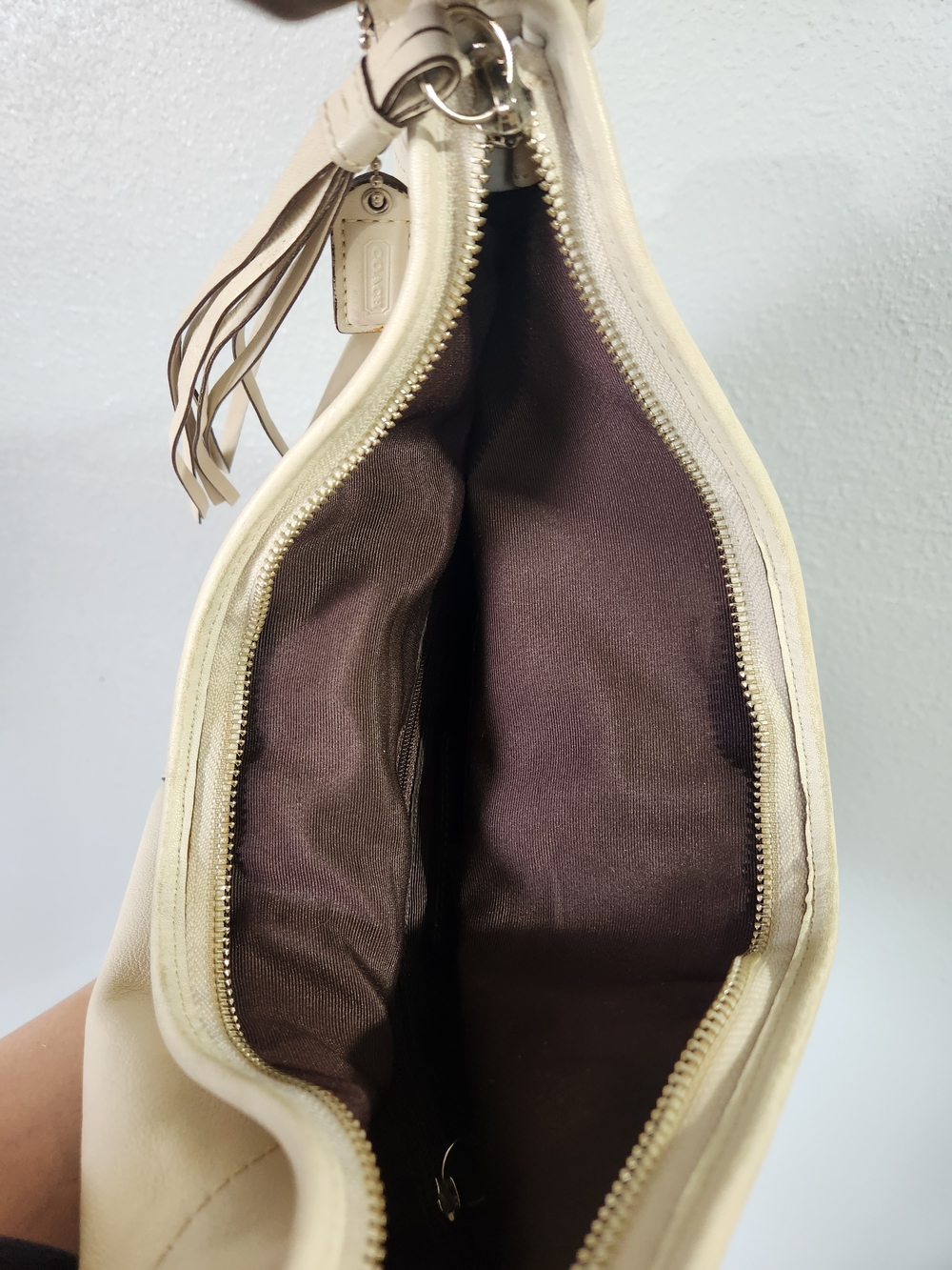 Coach Cream Leather Hobo Dark Brown Strap Y2k Xl Hobo… - Gem